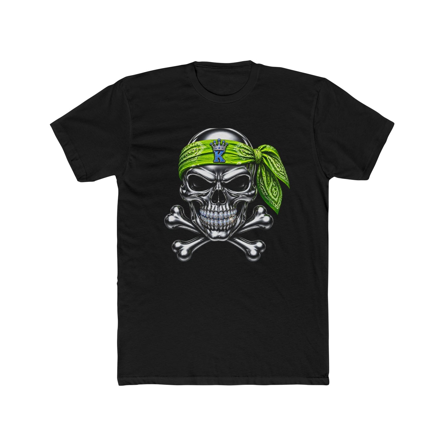 KHUSHI Green Bandana Skull T-Shirt — Pirate Skull Graphic Tee
