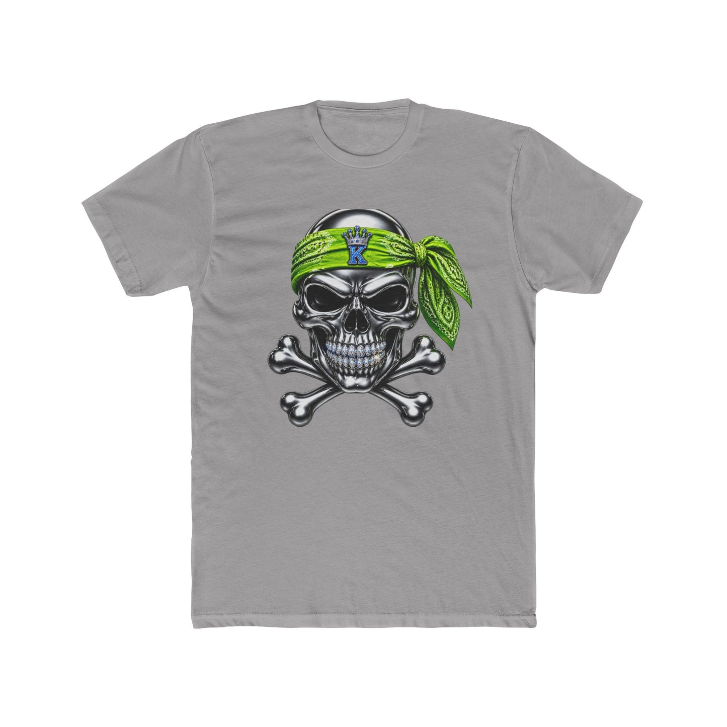 KHUSHI Green Bandana Skull T-Shirt — Pirate Skull Graphic Tee