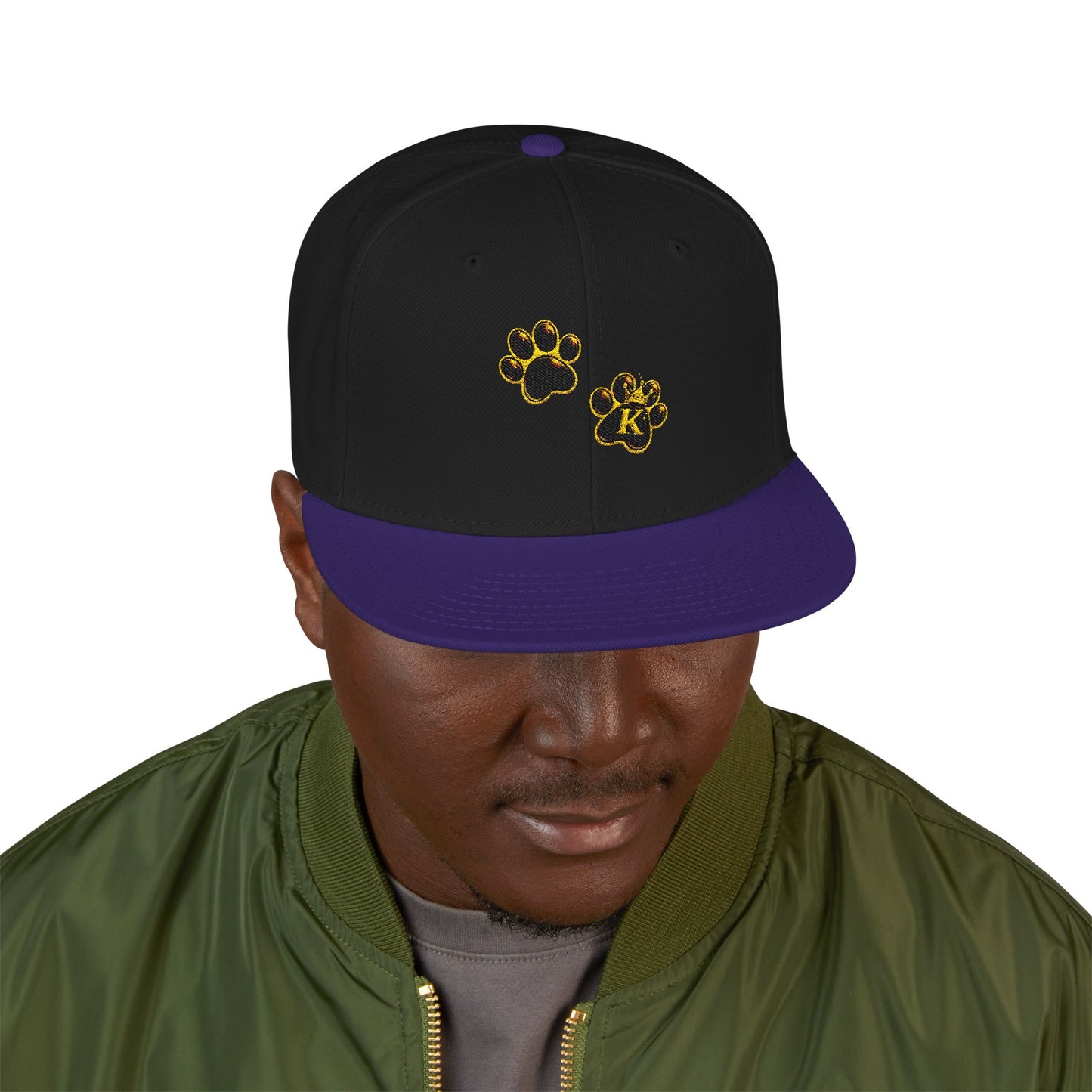 KHUSHI Snapback Hat - Embroidered Gold Leopard Paw Print