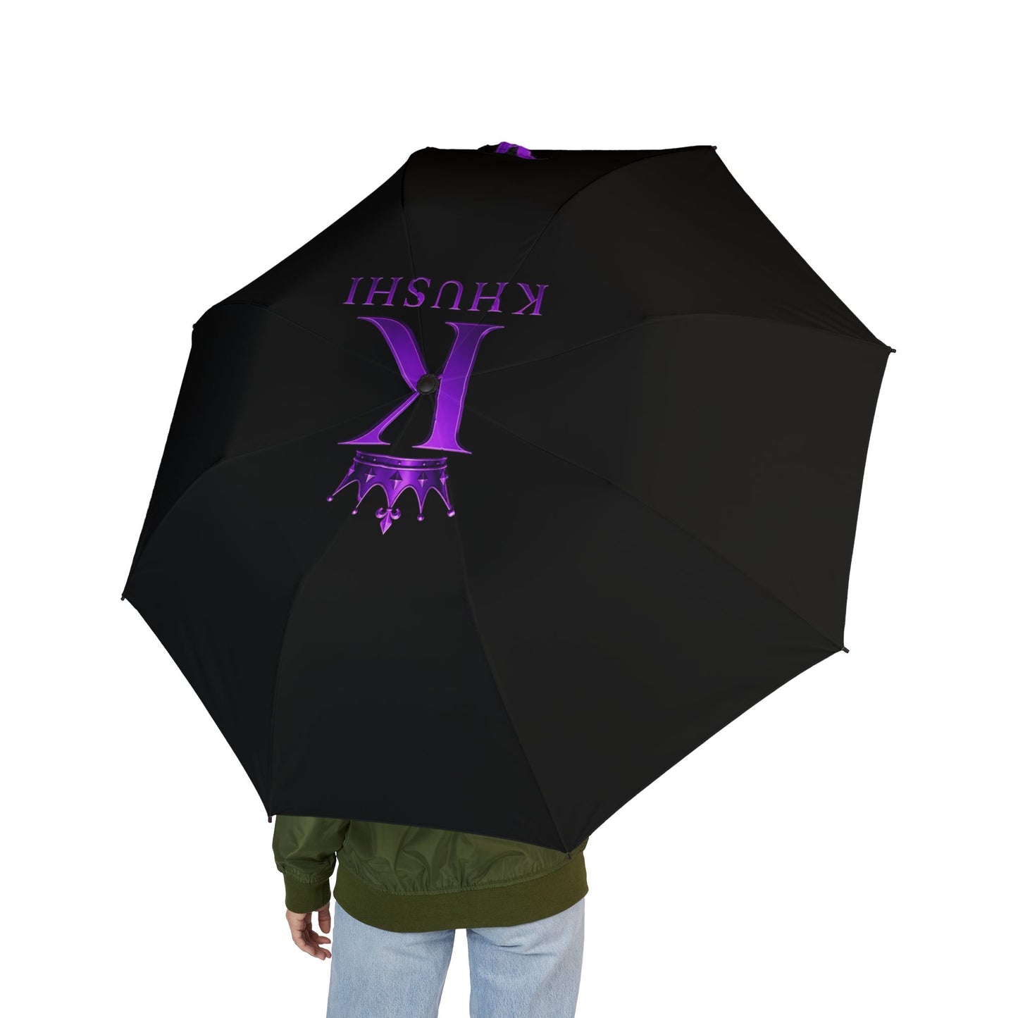 Foldable Umbrella — Purple Crown Design, Semi-Automatic Compact Rain Umbrella
