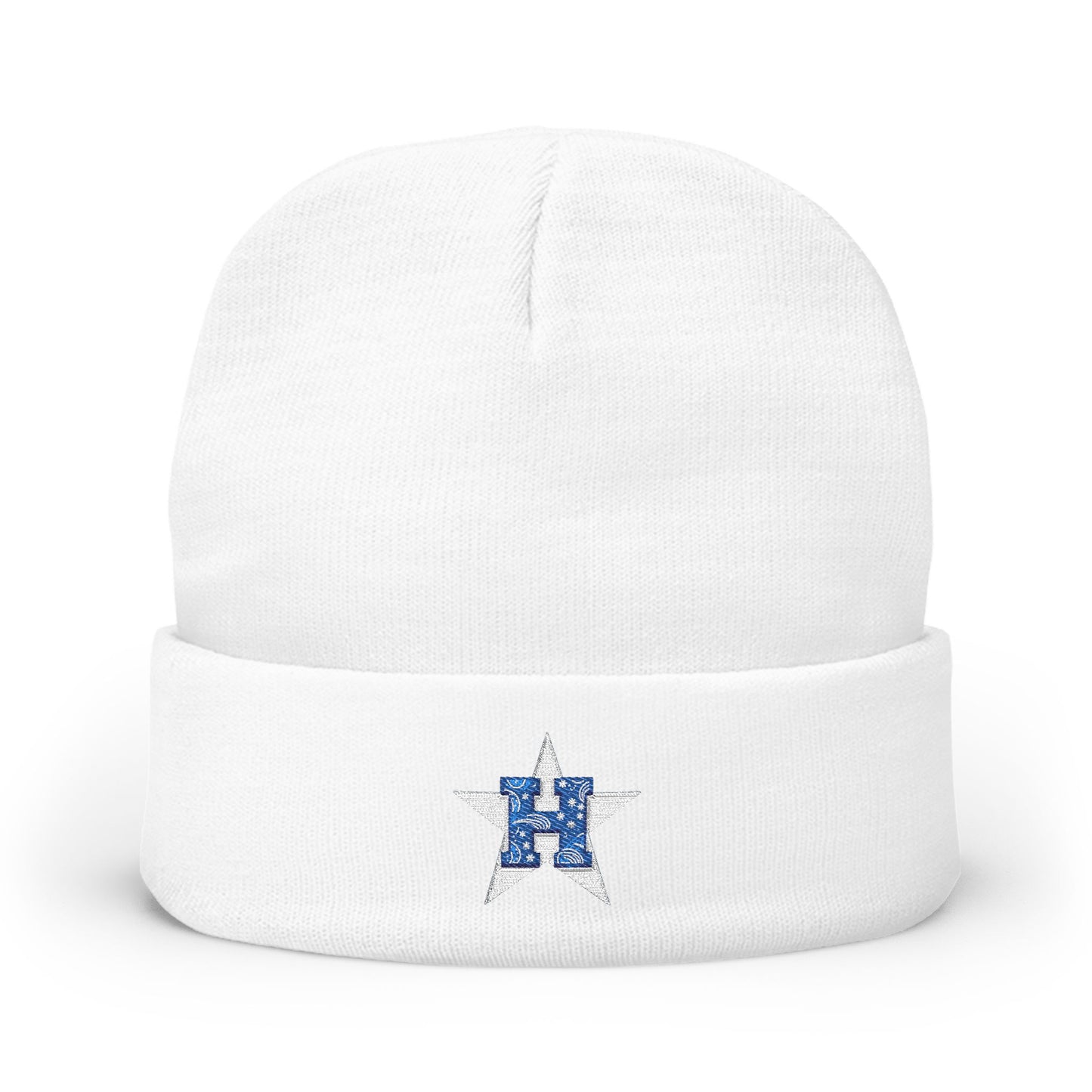 Embroidered Distressed Bandana Star Knit Beanie — Americana Winter Hat